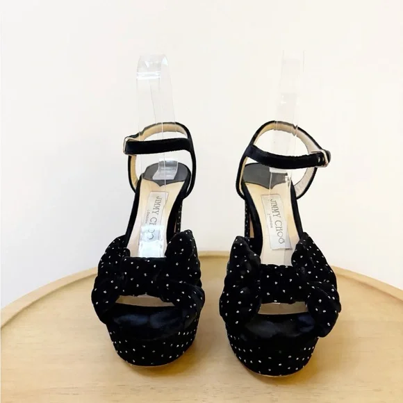 Jimmy Choo Velvet Glitter Heloise 120 Platform Heels - Picture 5 of 10